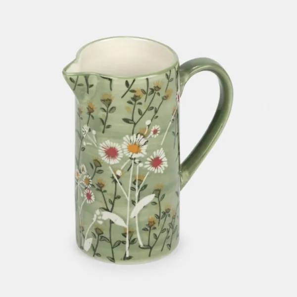 National Trust Gisela Graham Stoneware Jug, Green Wild Daisy Sale