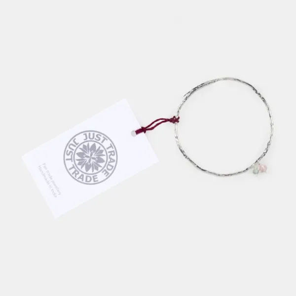 National Trust Just Trade Silver Plated Green and Rose Bead Bangle Discount