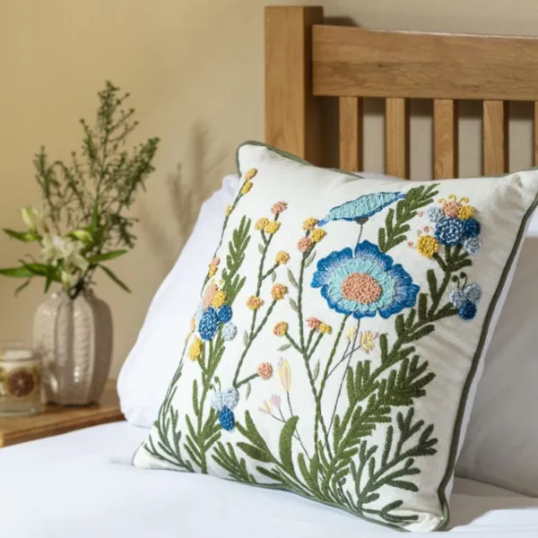 National Trust Embroidered Floral Square Cushion Sale