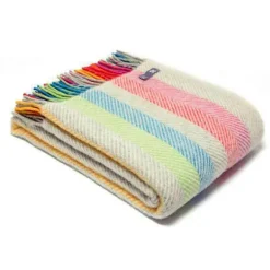 National Trust Fishbone Woollen Throw, Multicolour New