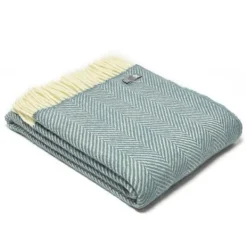 National Trust Herringbone Wool Throw, Petrol Blue Sale