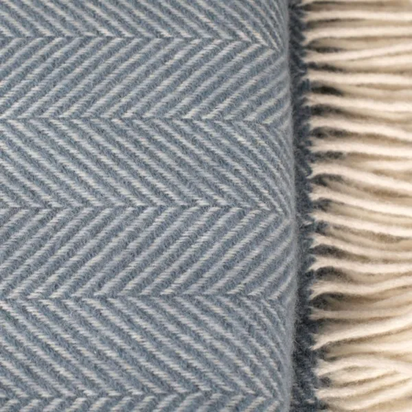 National Trust Herringbone Wool Throw, Petrol Blue Sale