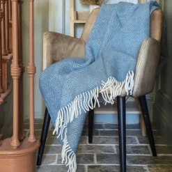 National Trust Herringbone Wool Throw, Petrol Blue Sale