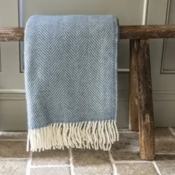National Trust Herringbone Wool Throw, Petrol Blue Sale