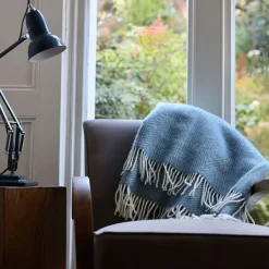 National Trust Herringbone Wool Throw, Petrol Blue Sale