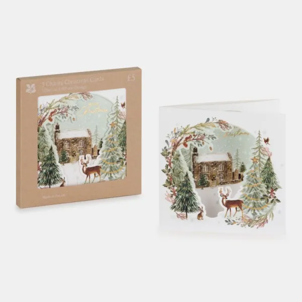 National Trust Rose Castle Cottage Die Cut Fold Out Christmas Cards Box of 5 New