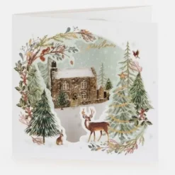 National Trust Rose Castle Cottage Die Cut Fold Out Christmas Cards Box of 5 New