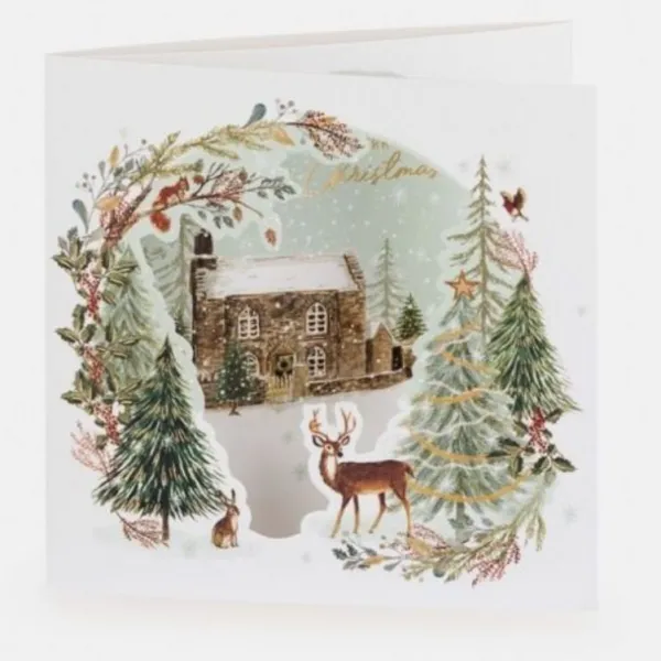 National Trust Rose Castle Cottage Die Cut Fold Out Christmas Cards Box of 5 New