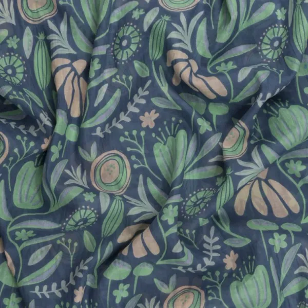 National Trust Peace Of Mind Teal and Blue Meadow Organic Cotton Scarf Clearance