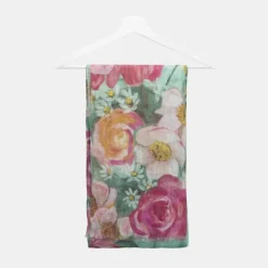 National Trust Powder Impressionist Floral Teal Linen Scarf Hot