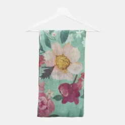National Trust Powder Impressionist Floral Teal Linen Scarf Hot