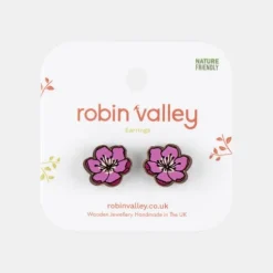 National Trust Robin Valley Hand-Painted Cherry Blossom Earrings New
