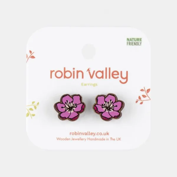 National Trust Robin Valley Hand-Painted Cherry Blossom Earrings New
