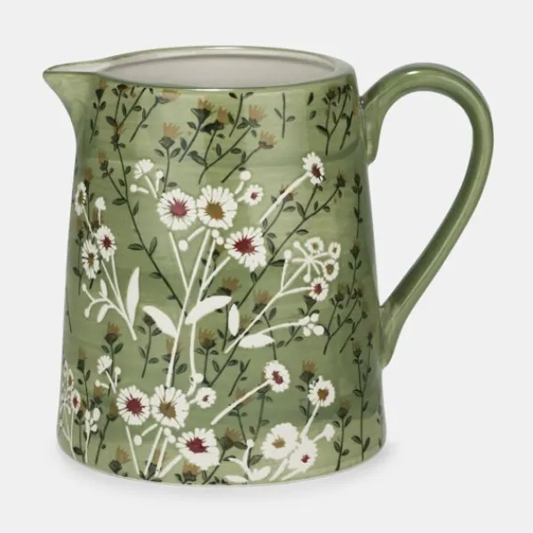 National Trust Stoneware Jug, Green Wild Daisy New