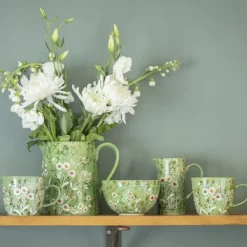National Trust Stoneware Jug, Green Wild Daisy New