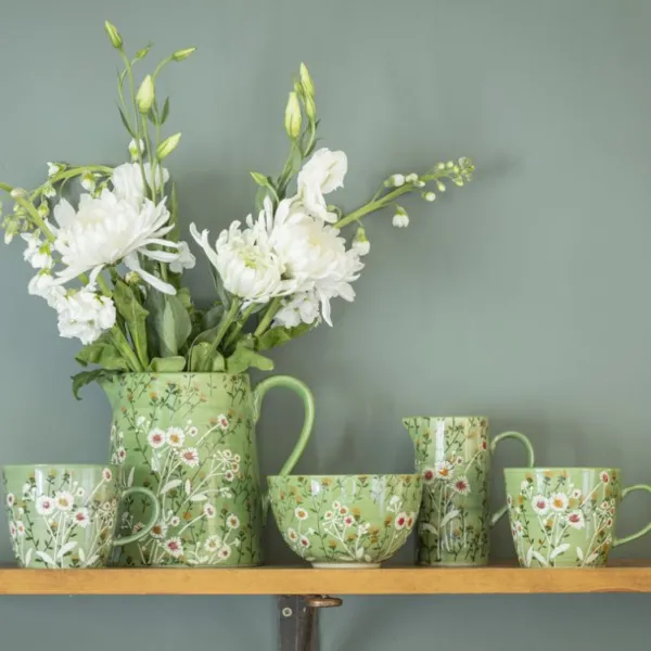National Trust Stoneware Jug, Green Wild Daisy New