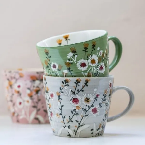 National Trust Stoneware Mug, Pink Wild Daisy Fashion